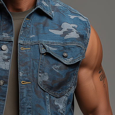 Ralph | Men'S Summer Fashion Camouflage Washed Denim Vest