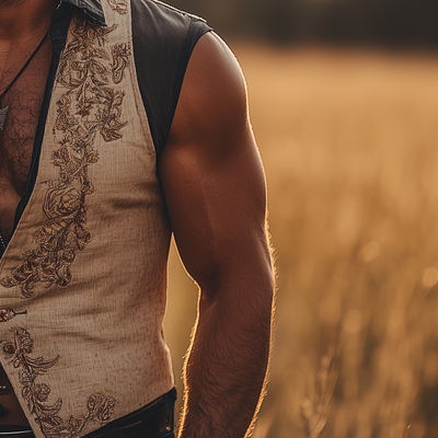 Arnie | Men'S Summer Fashion Fake Two Piece Embroidery Slub Linen Sleeveless Vest