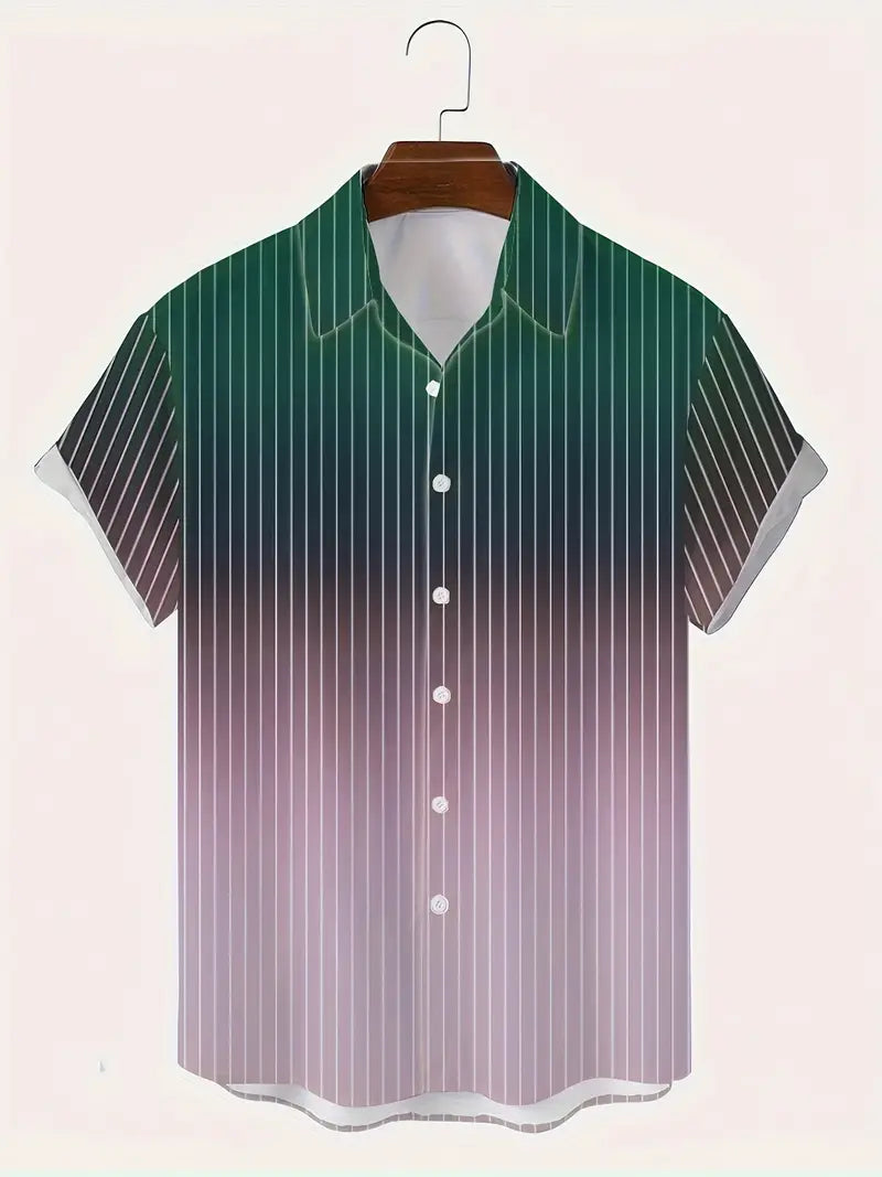 Lurton® | Men'S Short-Sleeved Button-Down Shirt With Gradient And Striped Pattern For Spring/Summer