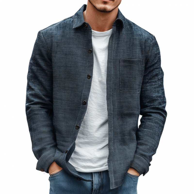 Vicente | Men'S Casual Breathable Cotton Linen Blend Lapel Patch Pocket Slim Fit Long Sleeve Shirt