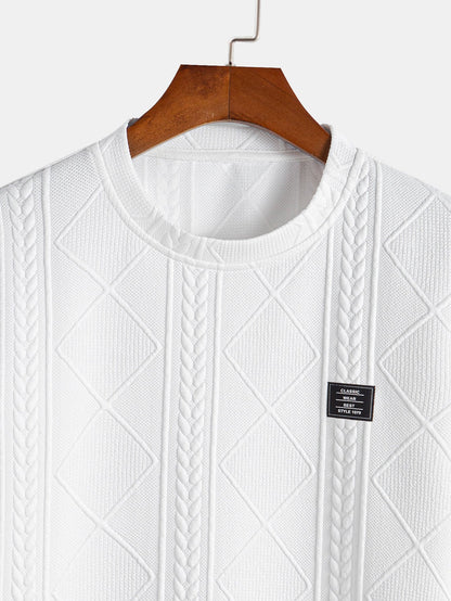 Andrés® | Short Sleeve Geometric Jacquard Arc Hem T-Shirt & Drawstring Corduroy Cargo Jogger Pants
