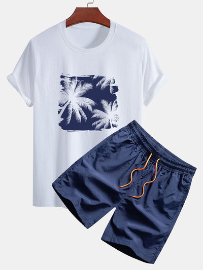Irenaeus® | Palm Trees Silhouette Print Cotton T-Shirt & Swim Shorts