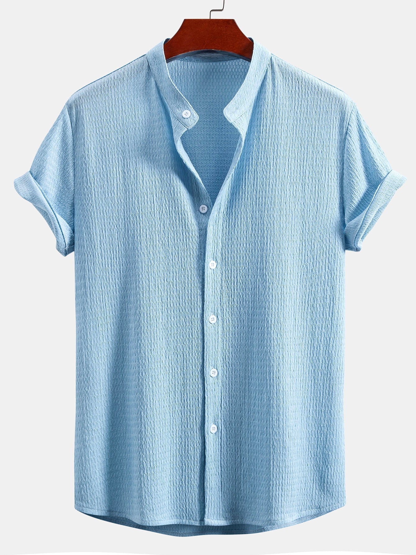 Yaxkin® | Muscle Fit Wrinkled Textured Stand Collar Shirt