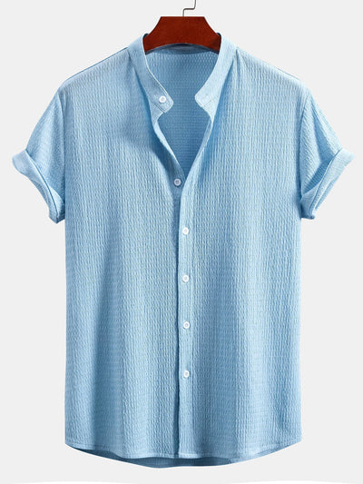 Yaxkin® | Muscle Fit Wrinkled Textured Stand Collar Shirt