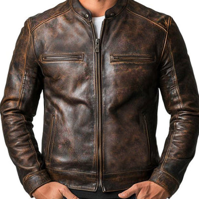 Men's Vine Distressedipper P Leather Jacket