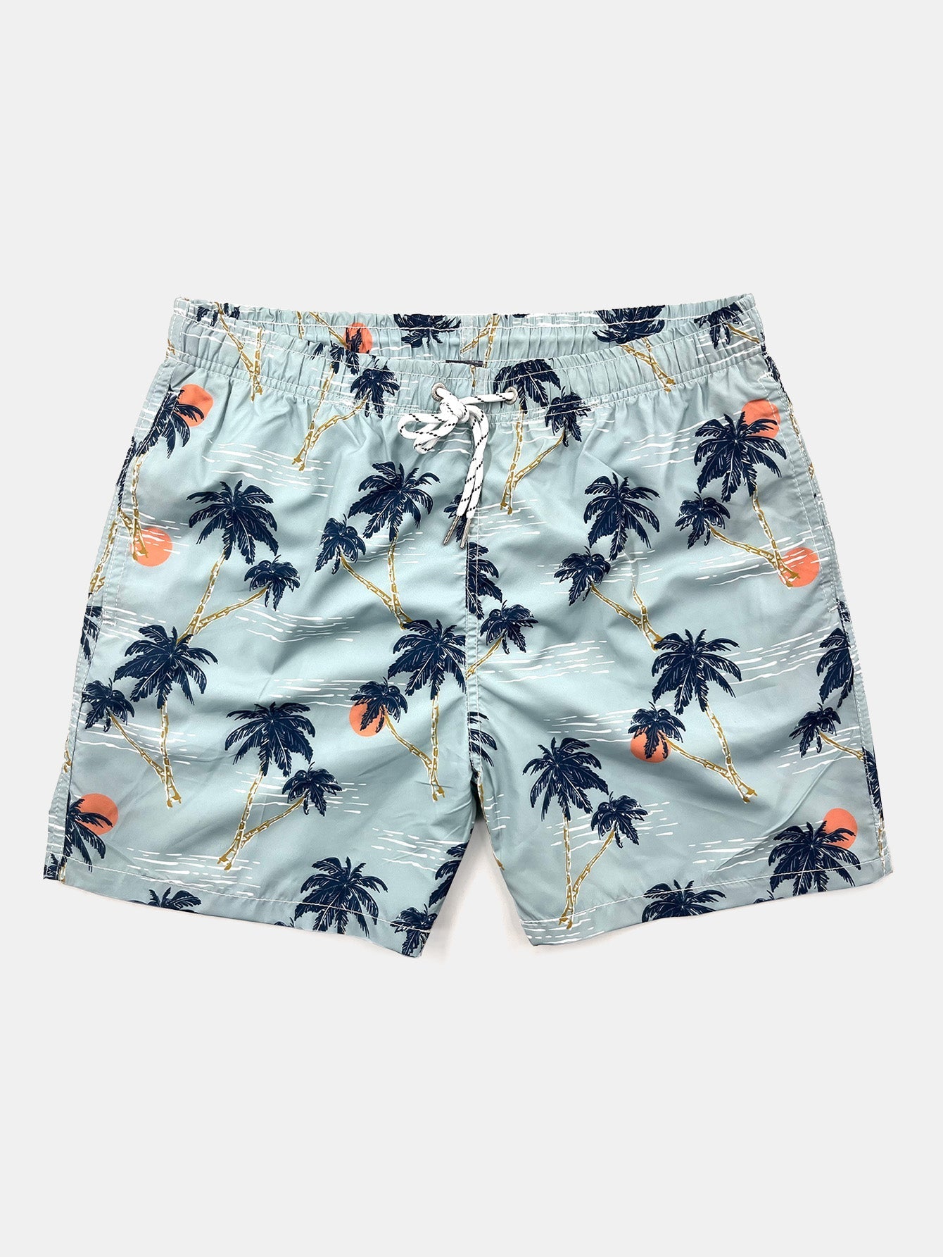 Basilio® | Linen Rayon Blend Button Up Shirt & Palm Tree Sunset Print Swim Shorts