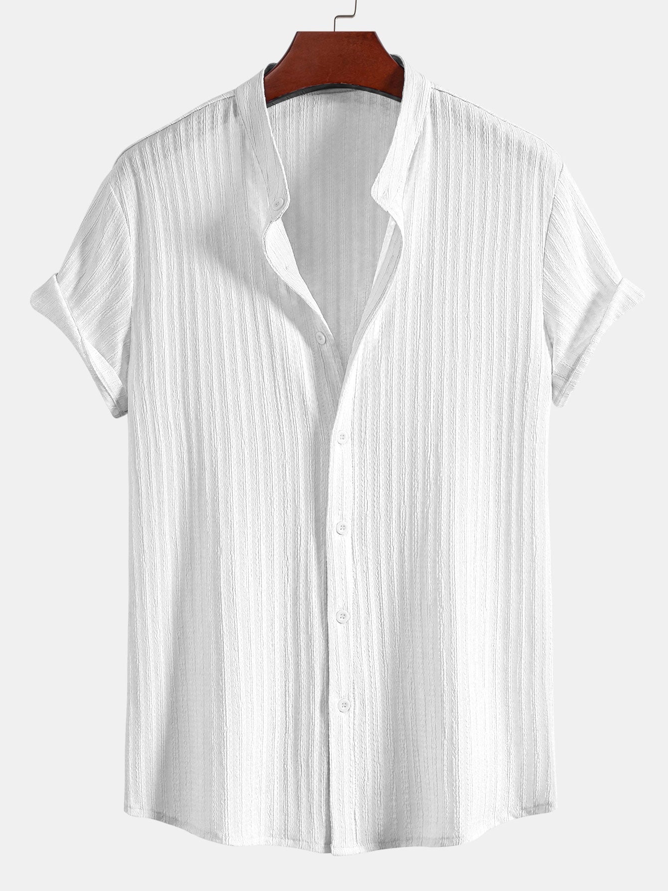 Antares® | Muscle Fit Texture Ribbed Stand Collar Shirt