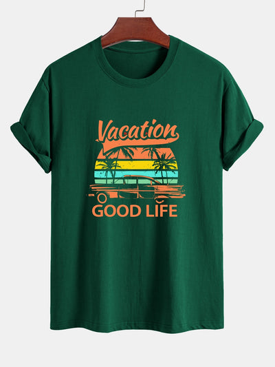 Heladio® | Good Life On Vacation Print Cotton T-Shirt