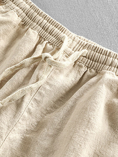 Ahab® | Linen And Rayon Blend Stand Collar Shirt & Linen Cotton Blend Drawstring Shorts