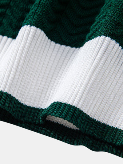 Ronald | Texture Contrast Knitted V Neck Polo Shirt