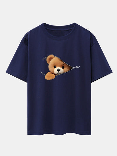 Gumersindo® | Zipper Bear Print Drop Shoulder Oversize T-Shirt