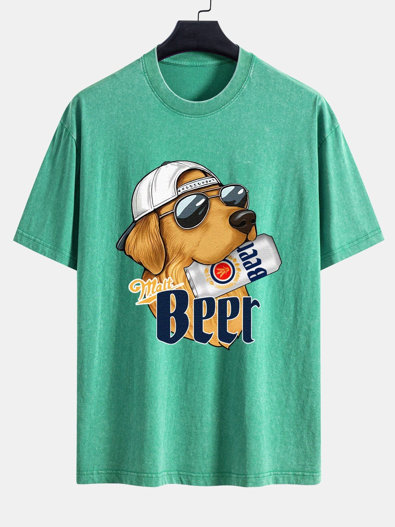 Jano® | Beer Dog Print Washed Distressed Drop Shoulder T-Shirt