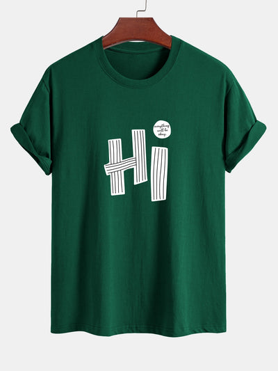 Mercurio® | Hi Slogan Lines Print Cotton T-Shirt