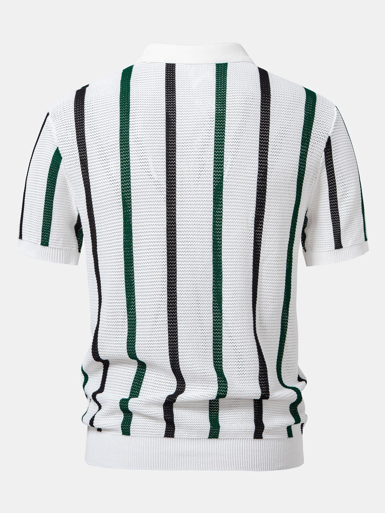 Isaac | Striped Knit Zip Up Polo Shirt