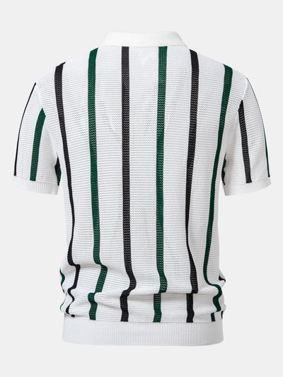 Isaac | Striped Knit Zip Up Polo Shirt