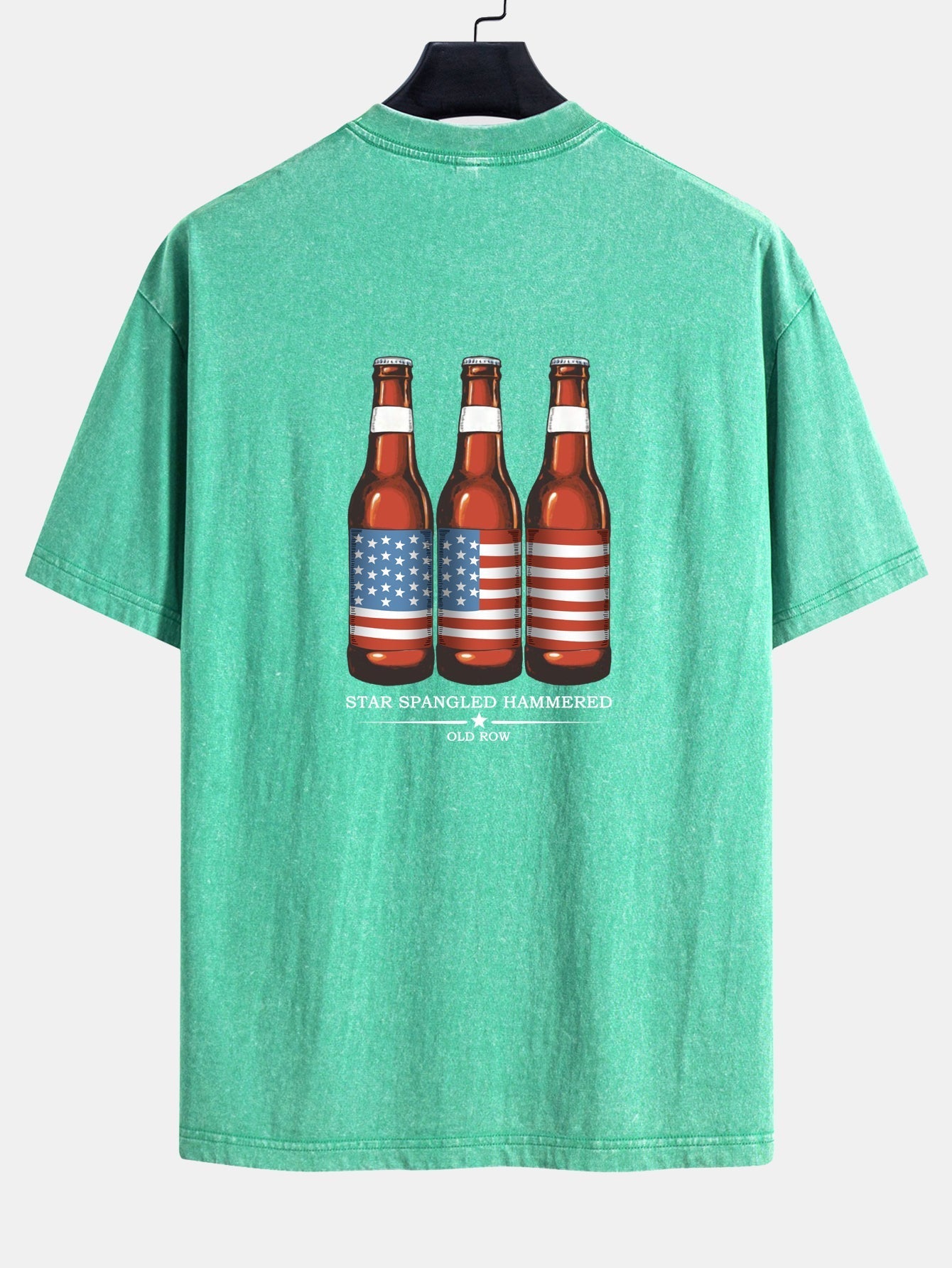 Jairo® | USA Old Row Beer Print Washed Distressed Drop Shoulder T-Shirt