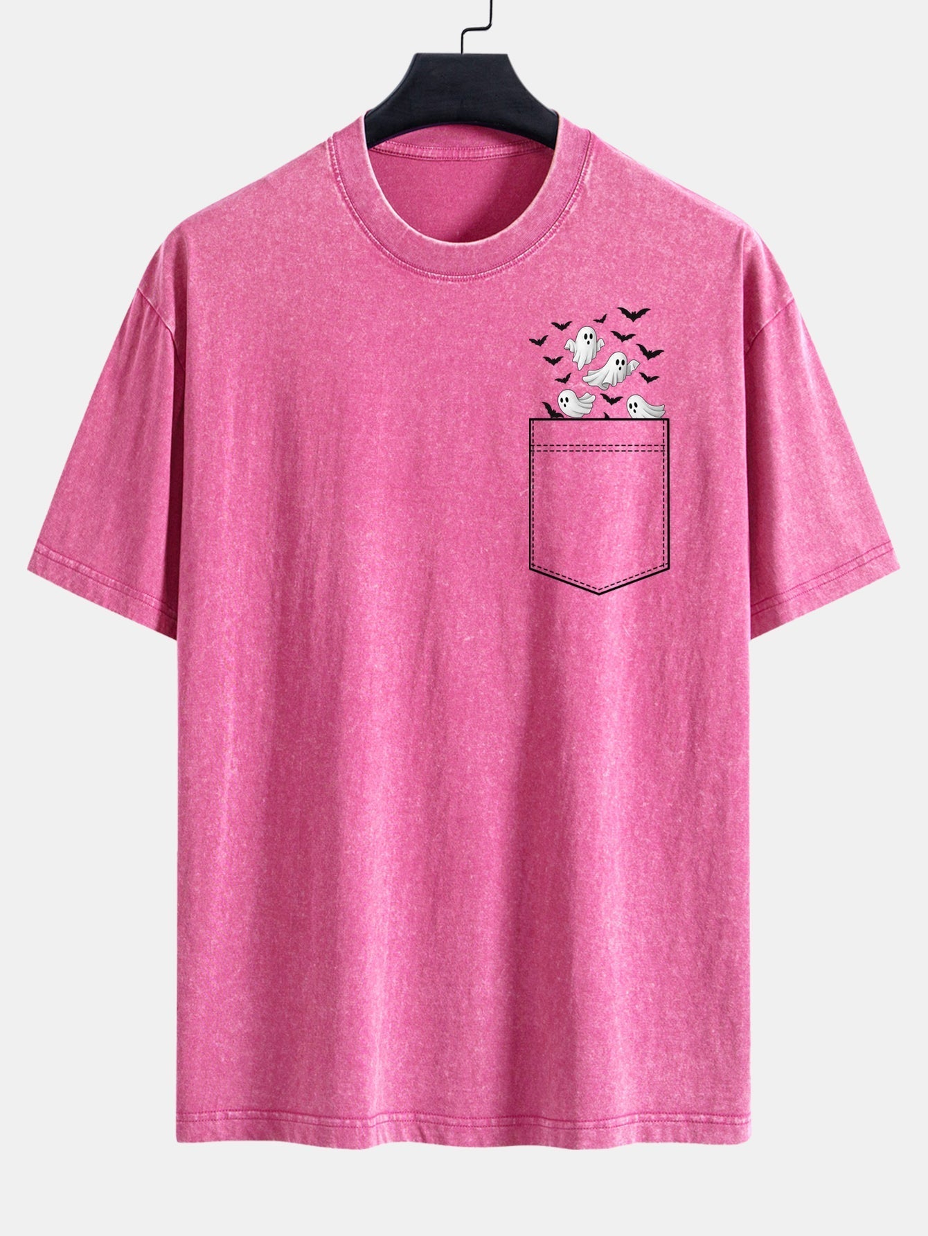 Bardo® | Pocket Bat Ghost Print Washed Distressed Drop Shoulder T-Shirt