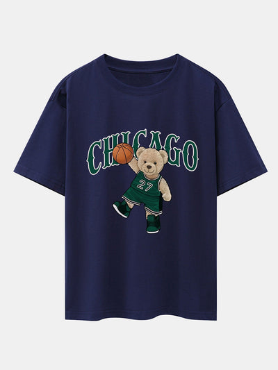 Erico® | Chicago Basketball Bear Print Drop Shoulder Oversize T-Shirt