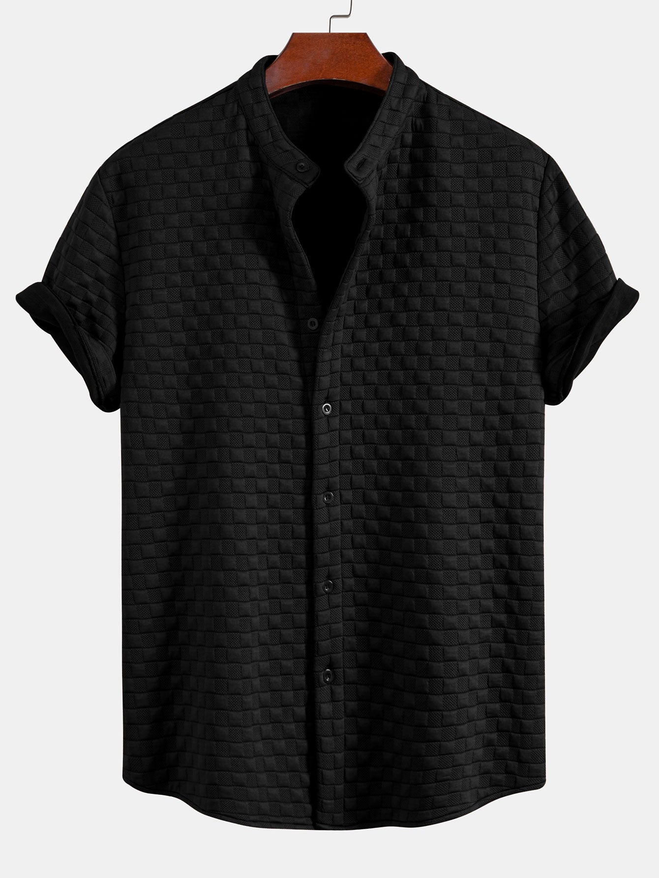 Jeffrey® | Checkerboard Stand Collar Shirt & Checkerboard Jacquard Shorts