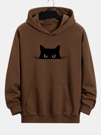 Fausto® | Black Cat Print Relax Fit Hoodie