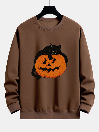 Belisario® | Pumpkin Black Cat Print Relax Fit Sweatshirt
