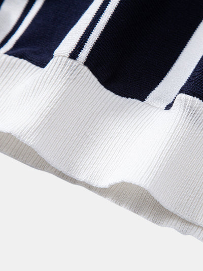 James | Striped Zip Up Knit Polo