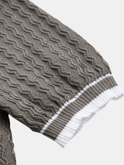 Jackson | Wave Jacquard Zip Up Knitted Polo Shirt