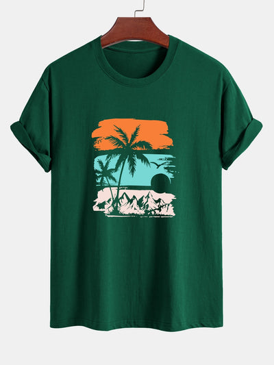 Camilo® | Palm Tree Silhouette Print Cotton T-Shirt