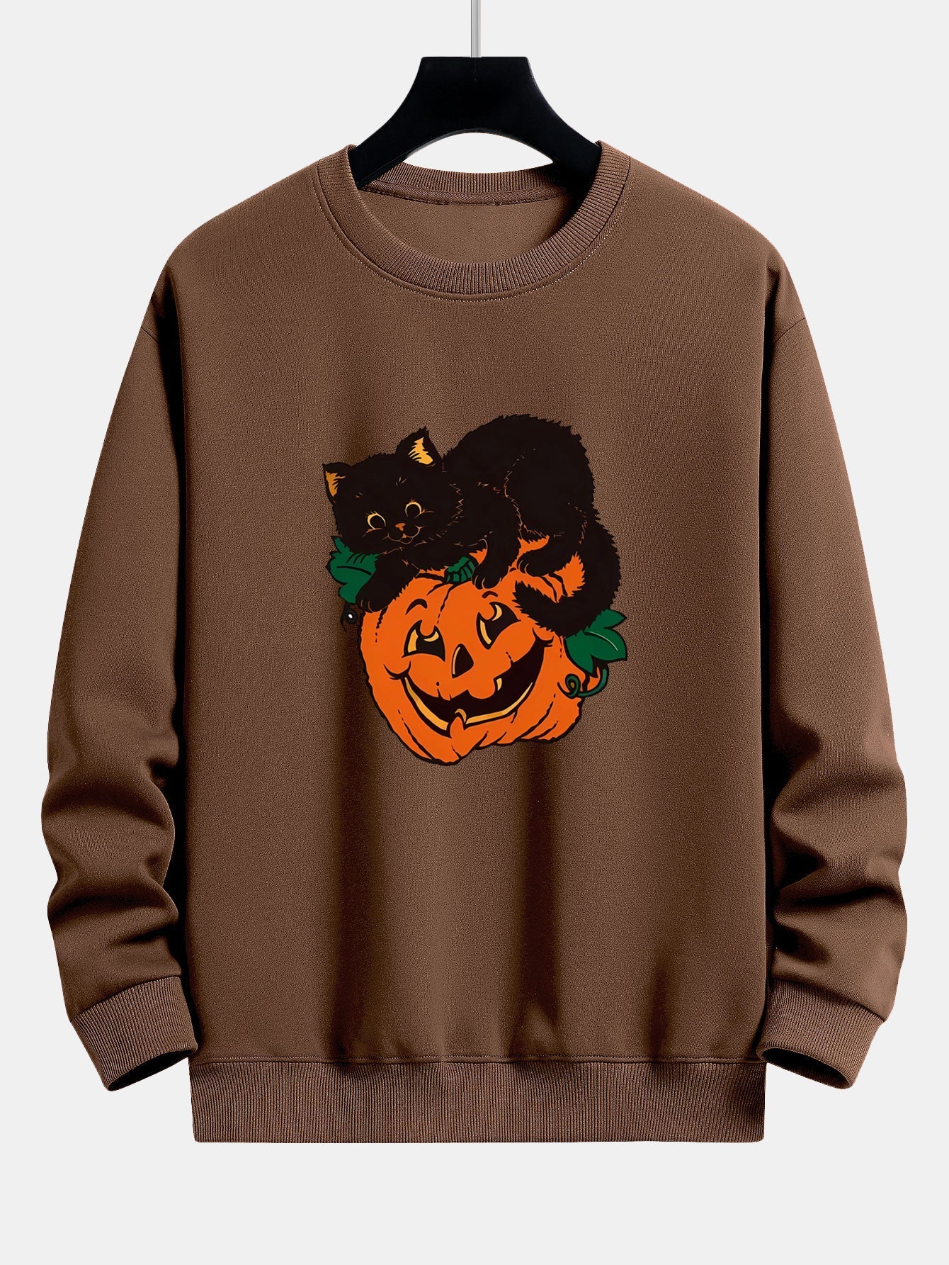 Benicio® | Pumpkin Black Cat Print Relax Fit Sweatshirt