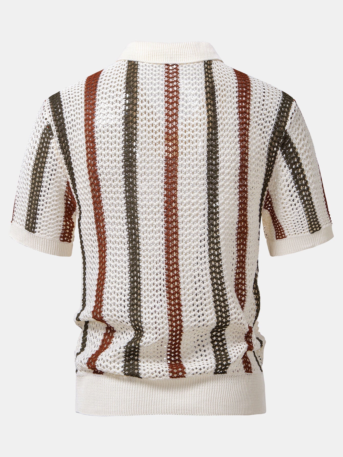 hola Crochet Striped V-Neck Polo Shirt