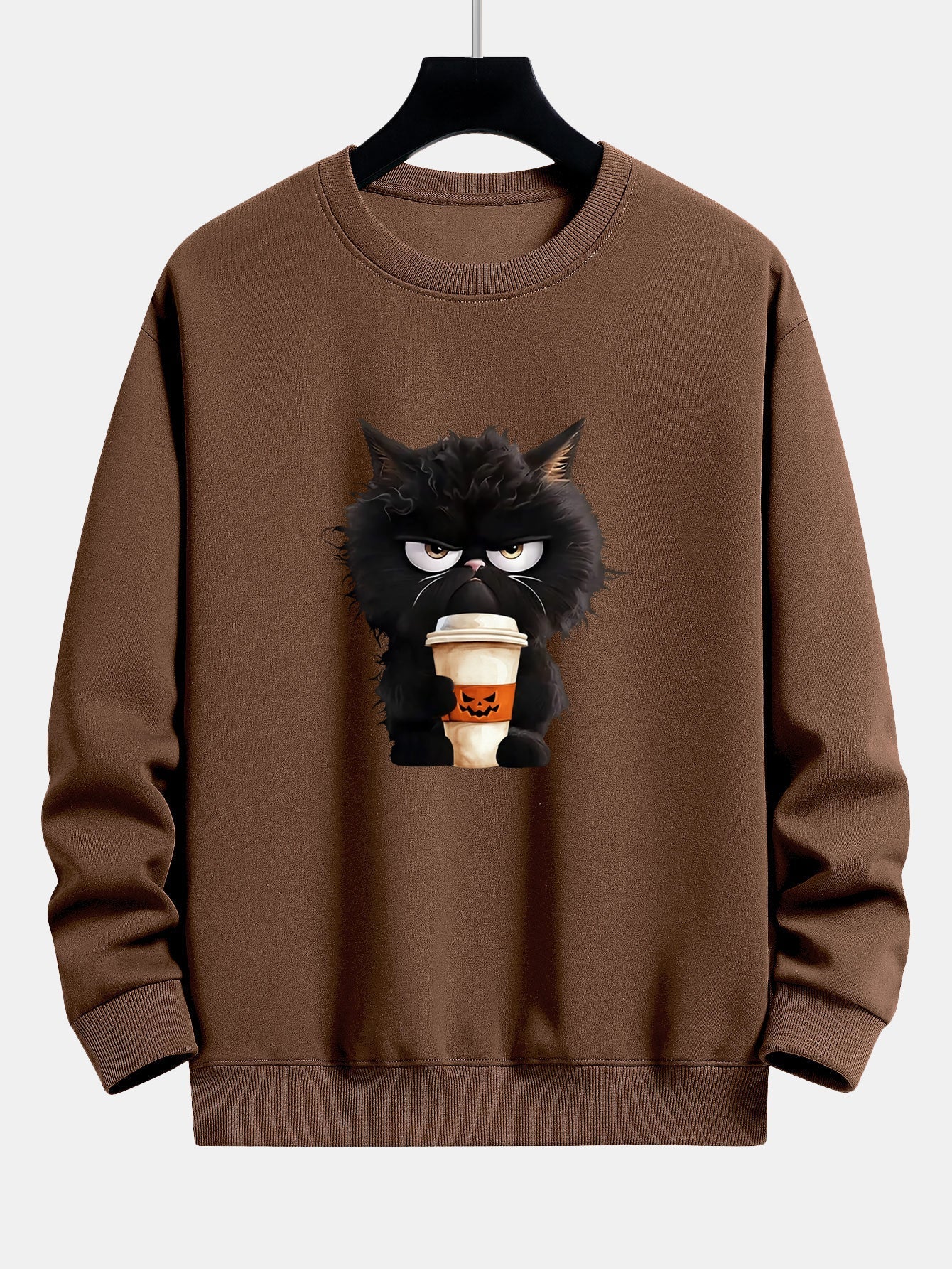 Camilo® | Black Cat Halloween Coffee Print Relax Fit Sweatshirt