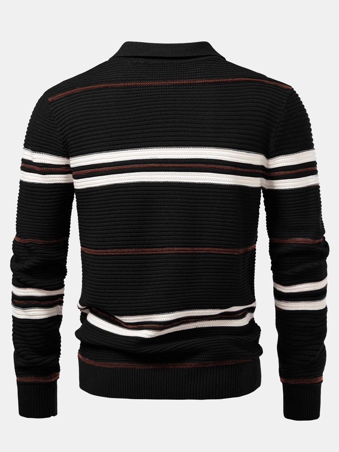 Albano® | Striped Textured Zip Knit Polo Shirt
