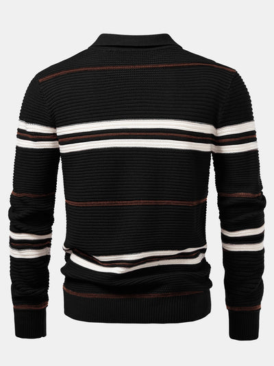 Albano® | Striped Textured Zip Knit Polo Shirt