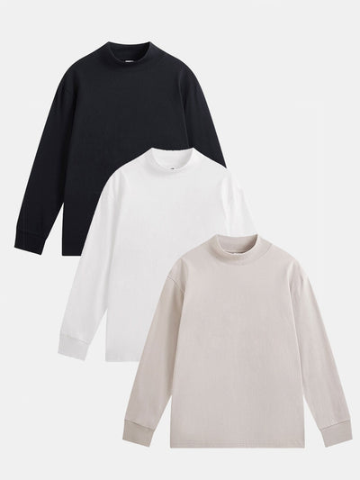 Adelelmo® | 3 Pieces Basic Long Sleeve Mock Neck T-Shirt