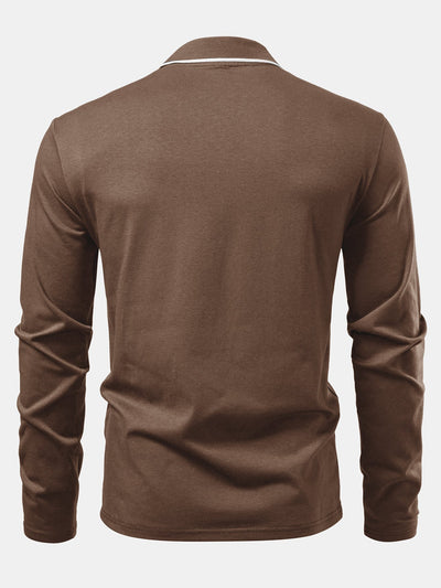 Mason | Long Sleeved Contrast Polo Shirt With Pocket