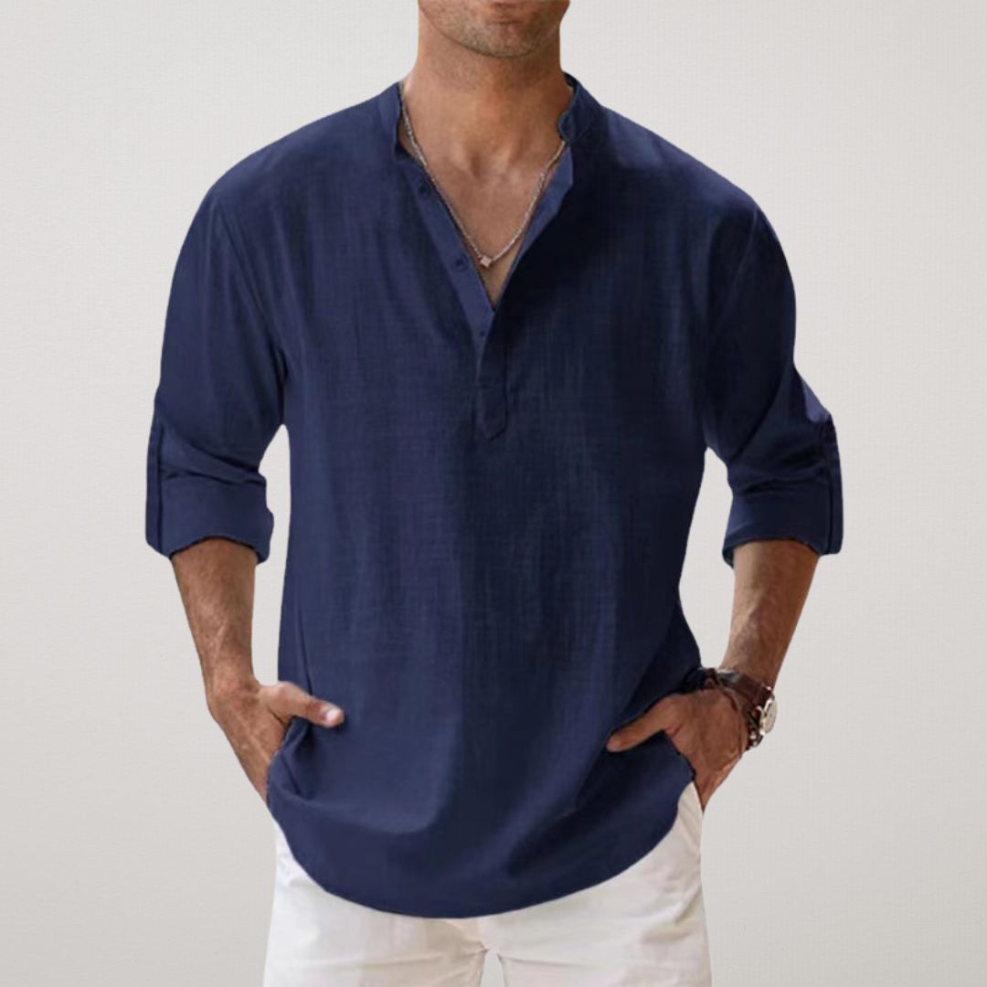 Lenoir™ - Linen-effect cotton Henley shirt