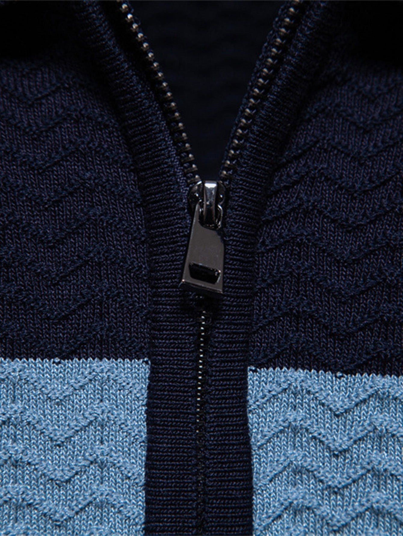 Cameron | Contrast Textured Jacquard Knit Zip Up Polo Shirt
