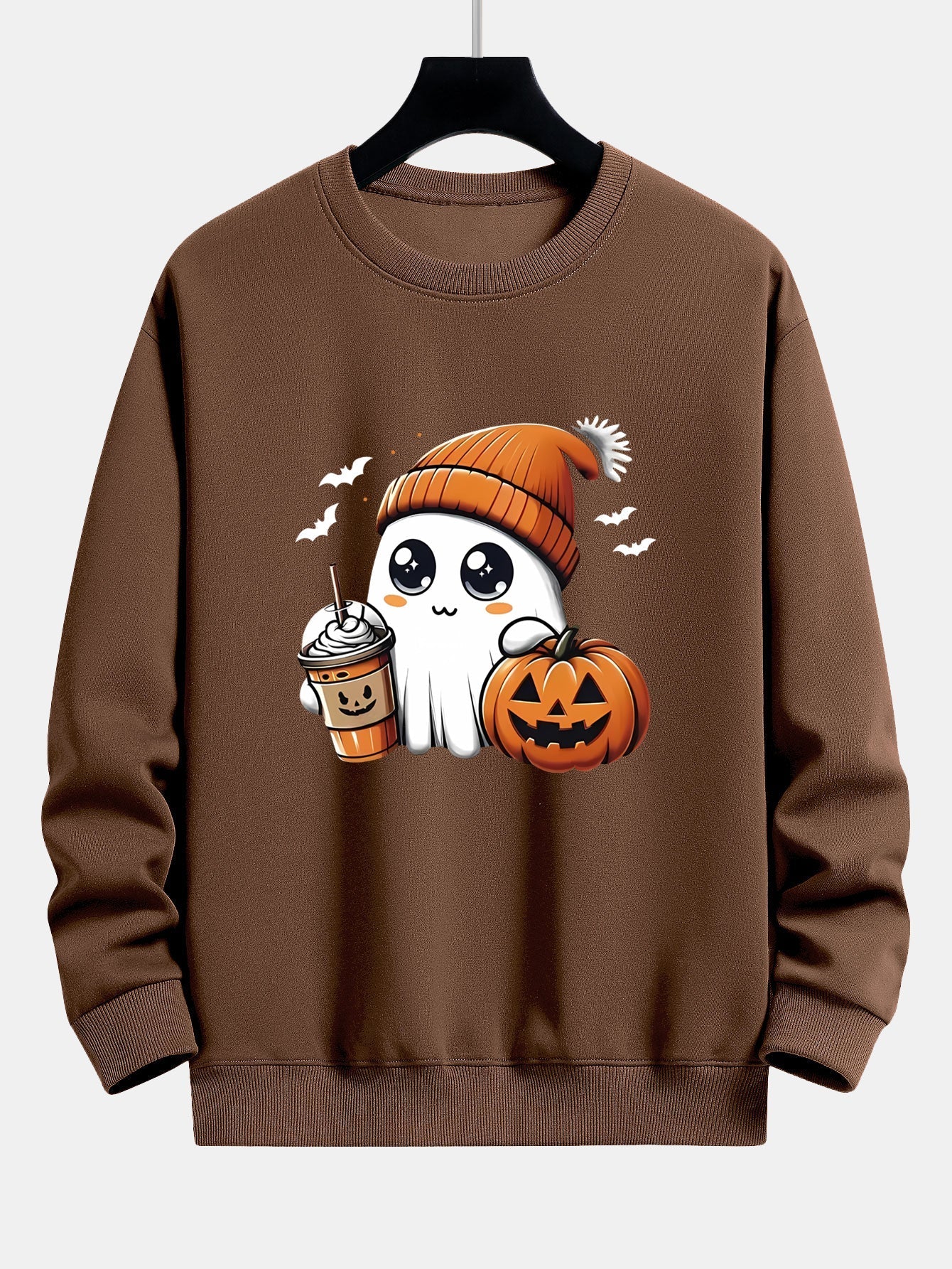 Carmelo® | Halloween Ghost Coffee Pumpkin Print Relax Fit Sweatshirt