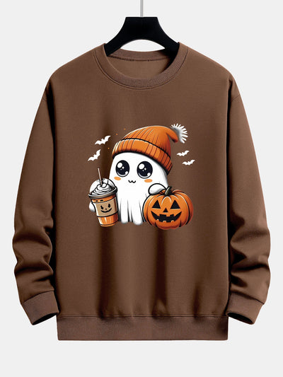 Carmelo® | Halloween Ghost Coffee Pumpkin Print Relax Fit Sweatshirt