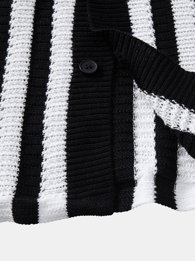 hola CROCHET STRIPED GRADIENT SHOULDER SHIRT & STRAIGHT LEG LINEN PANTS