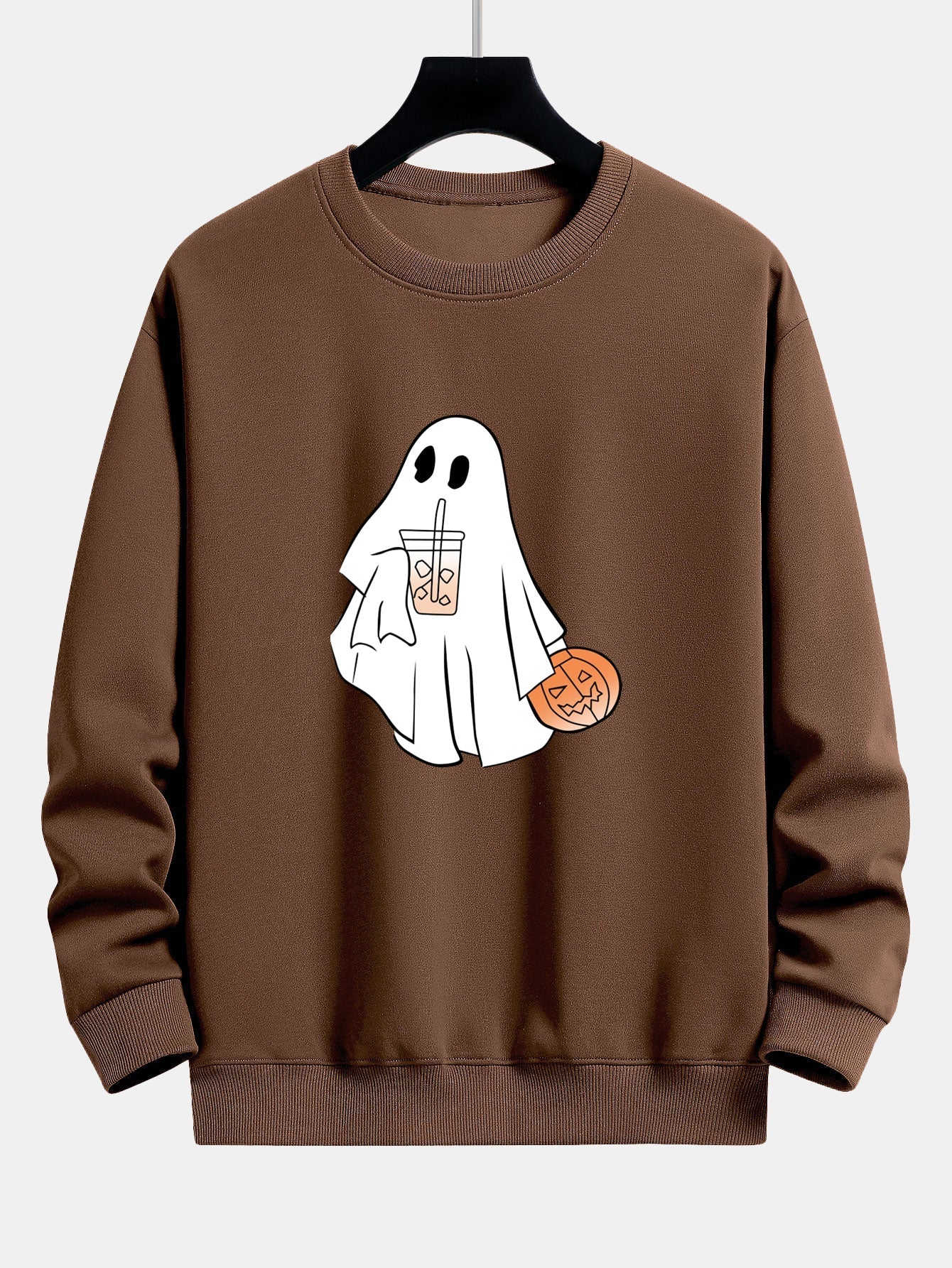 Bruno® | Halloween Ghost Drinking Coffee Pumpkin Print Relax Fit Sweatshirt