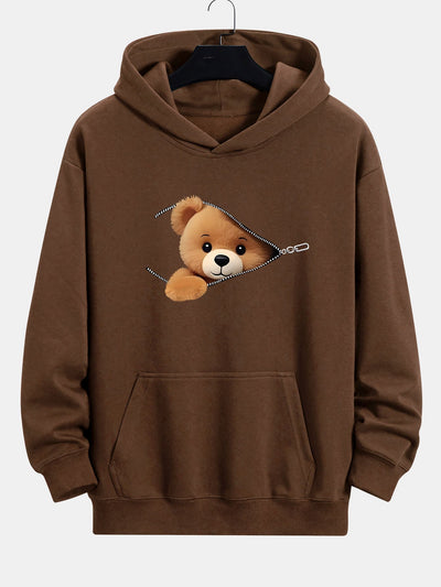 Kellan | Zipper Bear Print Relax Fit Hoodie