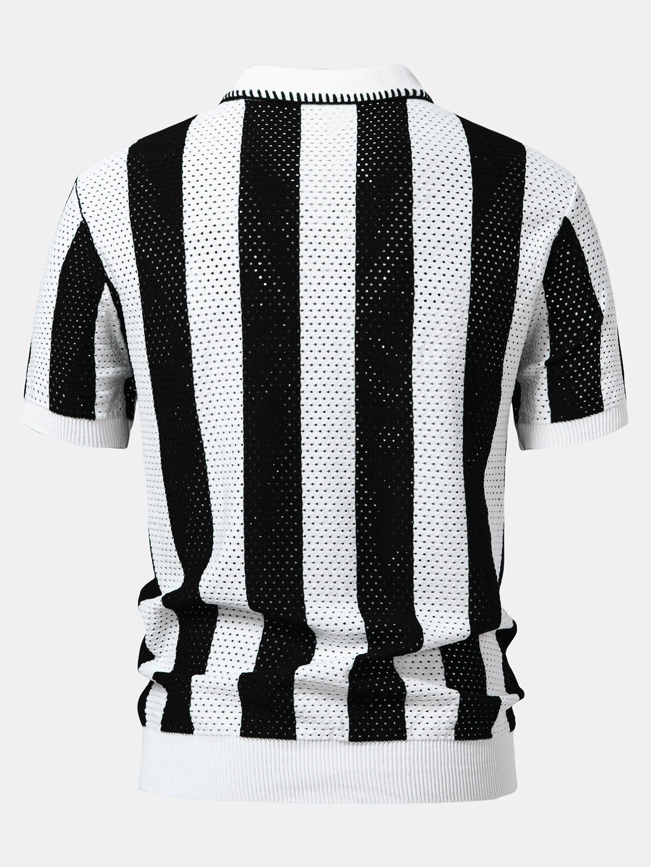 Dylan | Striped Eyelet Knit Zip Up Polo Shirt
