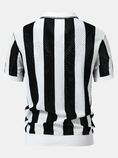 Dylan | Striped Eyelet Knit Zip Up Polo Shirt