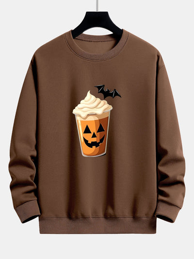 Celestino® | Halloween Pumpkin Drink Print Relax Fit Sweatshirt