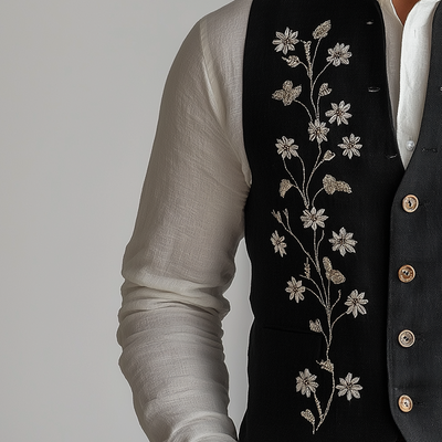 Philip | Men'S Summer Fashion Cotton And Linen Embroidered Suit Vest