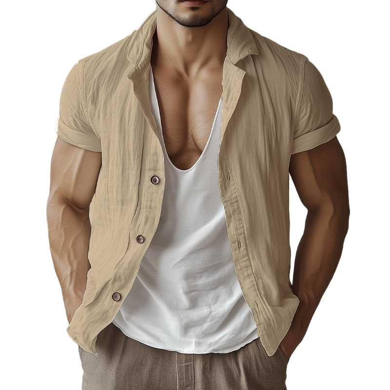 Carlos | Men'S Casual Basic Cotton Solid Color Short-Sleeved Shirt