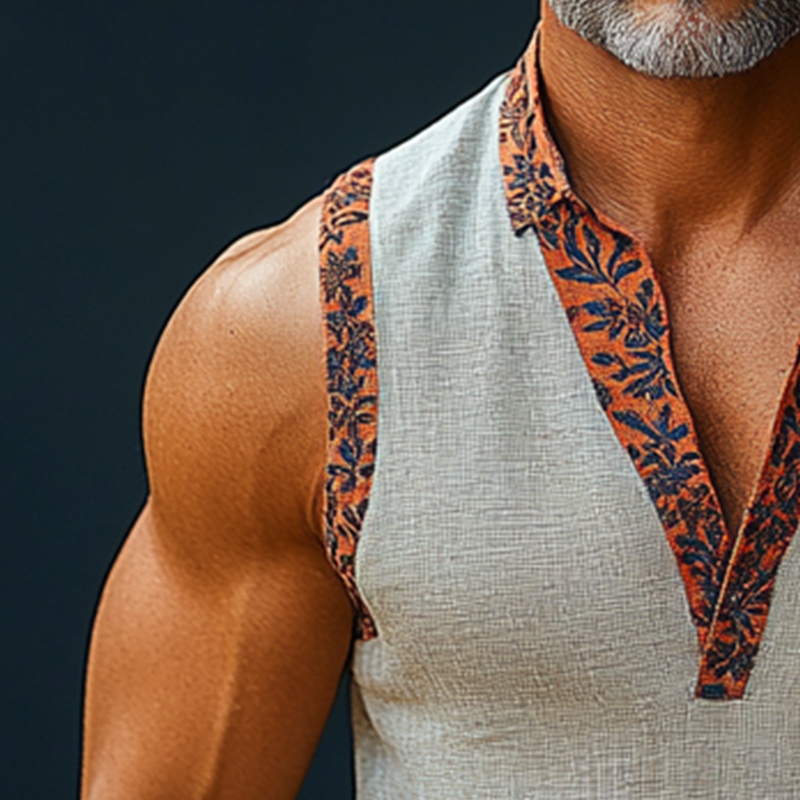 Peter | Men'S Summer Fashion Embroidered Linen Sleeveless Shirt