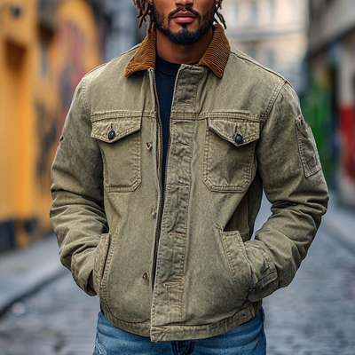 Argel® | Men's Retro Western Cowboy Style Spliced Lapel Corduroy Denim Jacket MTA3051I0X