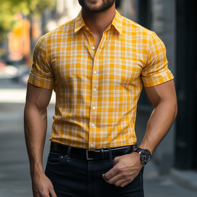 Virgil | Men'S Casual Breathable Cotton Plaid Lapel Slim Fit Short Sleeve Shirt